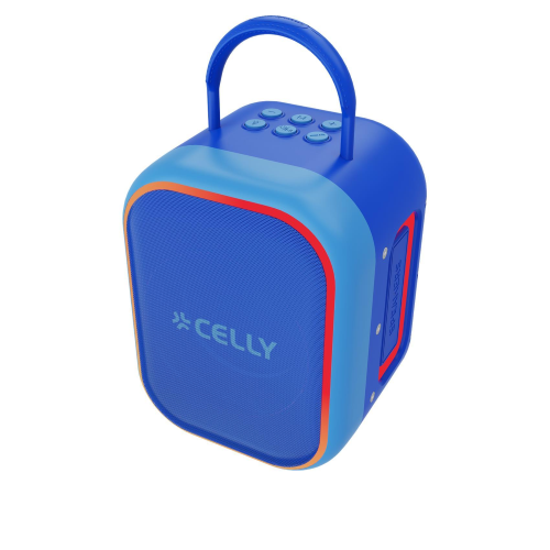 CELLY PARTYKIDS2 SPEAKER WIRELESS 10 W CON 2 MICROFONI WIRELESS CON EFFETTI VOCALI PER BAMBINI LUCI RGB VANO PORTAMICROFONI SUL RETRO DELLO SPEAKER BLU